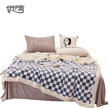 伊伊爱TZ0TK02200140棋盘格盖毯200*230cm牛仔蓝#